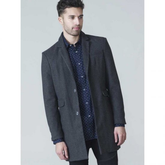 D555 Terry Checked Overcoat Charcoal - Vestes - Vestes homme grandes tailles