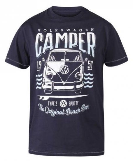D555 Gorton Official Licensed VW Product Campervan Printed T-Shirt Navy - T-shirts - T-shirts Homme Grande Taille