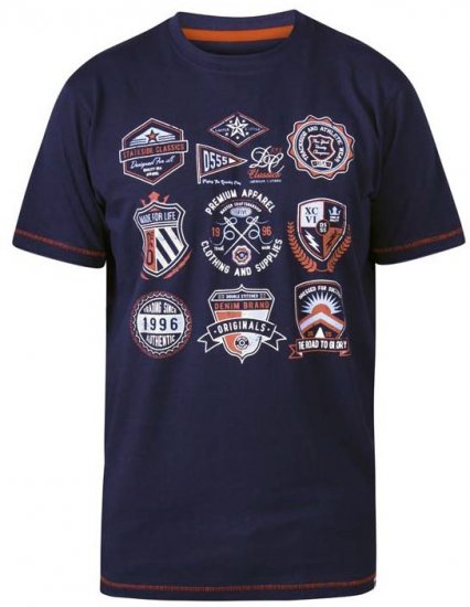 D555 Greenwood Printed Badges Crew Neck T-Shirt Navy - T-shirts - T-shirts Homme Grande Taille