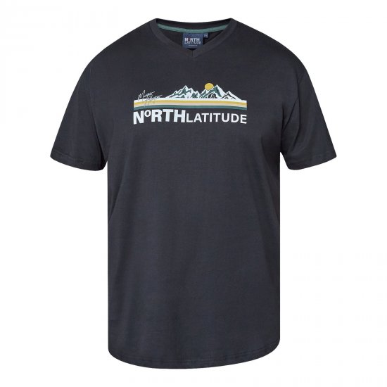North Latitude Mountain T-Shirt V-Neck Noir - TALL T-shirts - T-Shirts Longueur Extra pour Grands Hommes