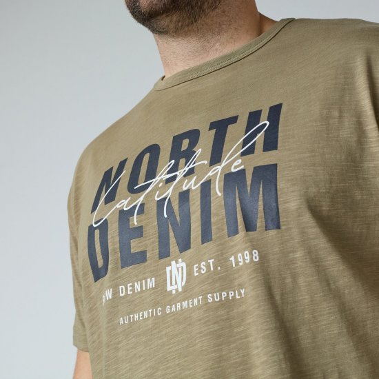 North Latitude T-Shirt Slub With Print Marron/Beige - T-shirts - T-shirts Homme Grande Taille