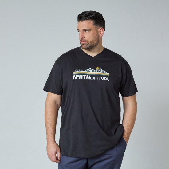 North Latitude Mountain T-Shirt V-Neck Noir - T-shirts - T-shirts Homme Grande Taille