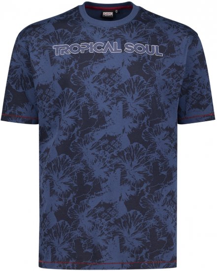 Adamo Tropical Regular Fit Printed T-shirt Navy - T-shirts - T-shirts Homme Grande Taille