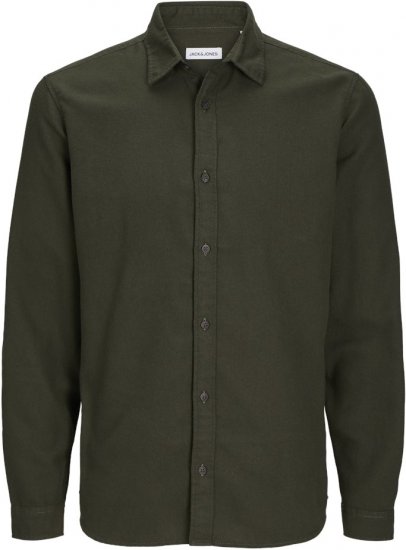 Jack & Jones JOSHUA LS Flannel Shirt Solid Green - Chemises - Chemises Grandes Tailles Hommes
