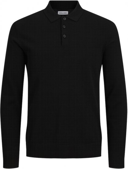 Jack & Jones FRED Long Sleeve Polo Black - Polos - Polos homme grande taille