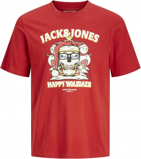 Jack & Jones XMAS Christmas Skull T-Shirt Red - T-shirts - T-shirts Homme Grande Taille