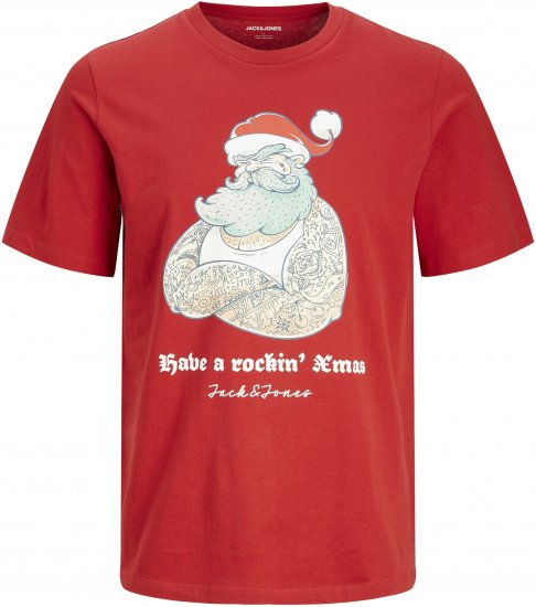 Jack & Jones XMAS Funny Rockin Santa T-Shirt Red - T-shirts - T-shirts Homme Grande Taille