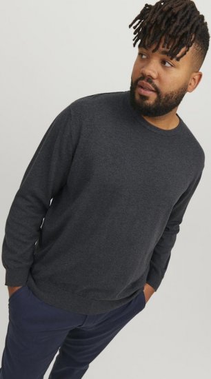 Jack & Jones BASIC Knitted Sweater Dark Grey Melange - Sweatshirts & hoodies - Sweatshirts/Hoodies grande taille homme