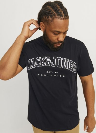 Jack & Jones CALEB VARSITY O-Neck T-Shirt Black - T-shirts - T-shirts Homme Grande Taille