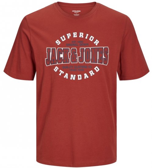 Jack & Jones JJELOGO O-Neck T-Shirt Red Ochre - T-shirts - T-shirts Homme Grande Taille