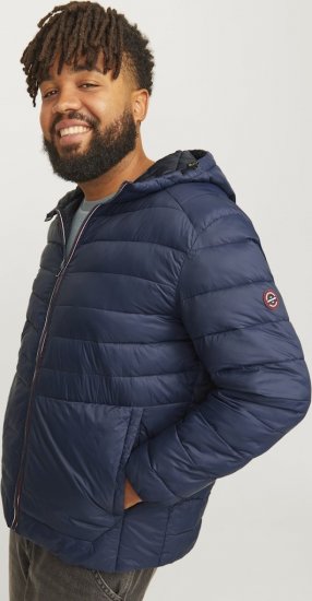 Jack & Jones SPRINT Red Stitches Quilted Hooded Jacket Navy Blazer - Vestes - Vestes homme grandes tailles