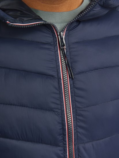 Jack & Jones SPRINT Red Stitches Quilted Hooded Jacket Navy Blazer - Vestes - Vestes homme grandes tailles