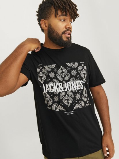 Jack & Jones JJPAISLEY T-Shirt Black - T-shirts - T-shirts Homme Grande Taille