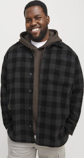 Jack & Jones ZAC BRUSHED Long Sleeve OVERSHIRT Grey - Chemises - Chemises Grandes Tailles Hommes