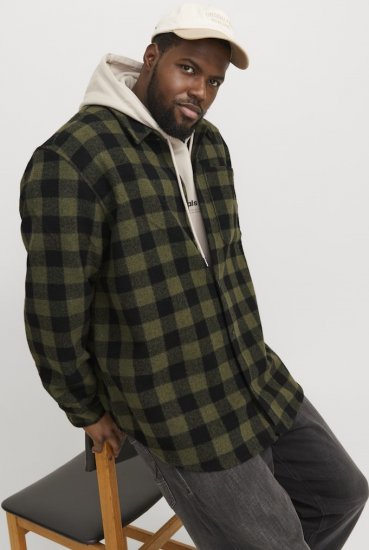 Jack & Jones ZAC Brushed Long Sleeve Overshirt Green - Chemises - Chemises Grandes Tailles Hommes