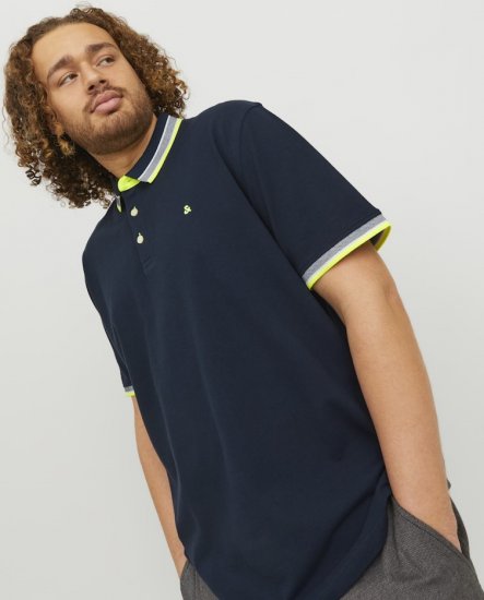 Jack & Jones PAULOS Short Sleeve Polo Dark Navy/NEON - Polos - Polos homme grande taille