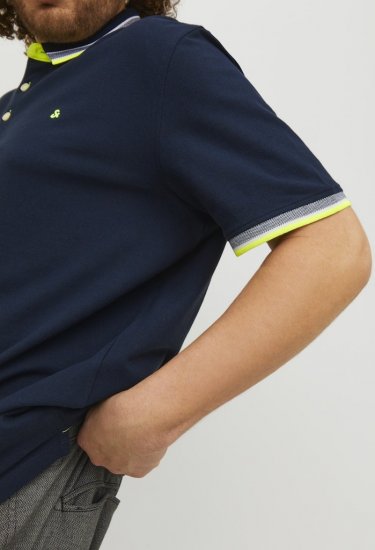 Jack & Jones PAULOS Short Sleeve Polo Dark Navy/NEON - Polos - Polos homme grande taille