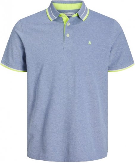 Jack & Jones PAULOS Short Sleeve Polo Light Blue/NEON - Polos - Polos homme grande taille