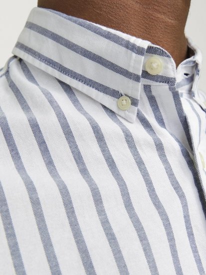 Jack & Jones OXFORD LS Shirt Striped Ensign Blue - Chemises - Chemises Grandes Tailles Hommes