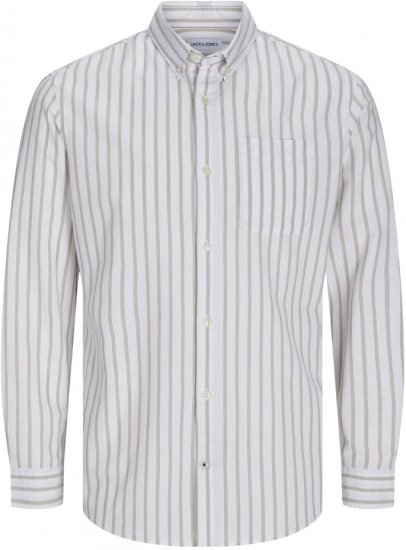 Jack & Jones OXFORD LS Shirt Striped White - Chemises - Chemises Grandes Tailles Hommes