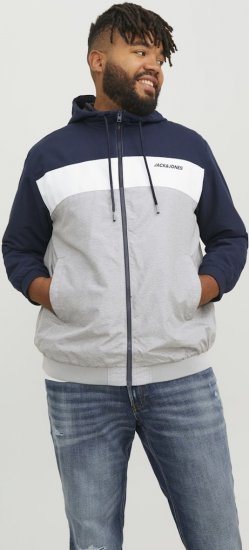 Jack & Jones RUSH White/Grey Blocking Bomber Jacket with Hood Navy Blazer - Vestes - Vestes homme grandes tailles