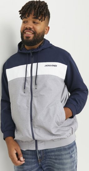 Jack & Jones RUSH White/Grey Blocking Bomber Jacket with Hood Navy Blazer - Vestes - Vestes homme grandes tailles