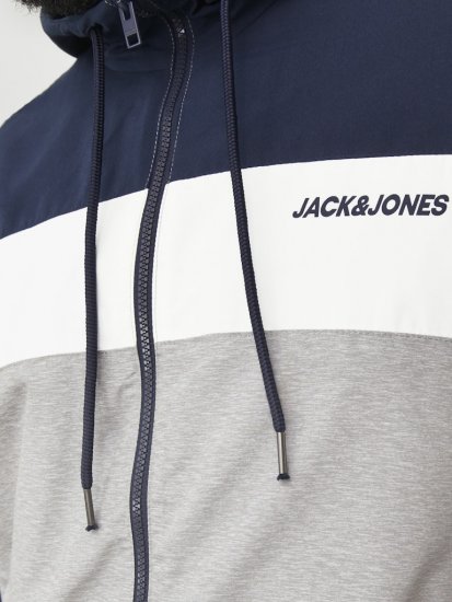 Jack & Jones RUSH White/Grey Blocking Bomber Jacket with Hood Navy Blazer - Vestes - Vestes homme grandes tailles