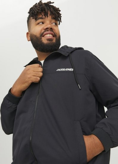 Jack & Jones RUSH SOLID Bomber Jacket with Hood Black - Vestes - Vestes homme grandes tailles