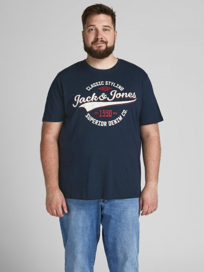 Jack & Jones JJELOGO TEE Navy - T-shirts - T-shirts Homme Grande Taille