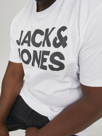 Jack & Jones CORP Logo T-Shirt White w Large Black Print - T-shirts - T-shirts Homme Grande Taille