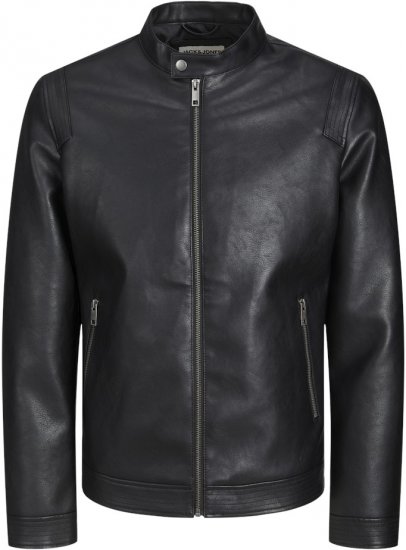 Jack & Jones Rocky Urban Rider Leather Jacket Black - Vestes - Vestes homme grandes tailles