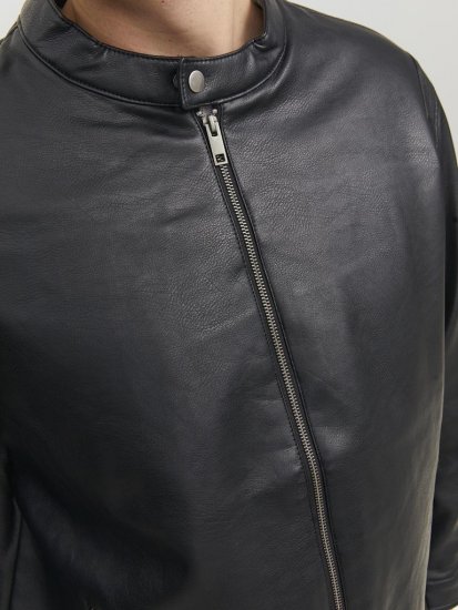 Jack & Jones Rocky Urban Rider Leather Jacket Black - Vestes - Vestes homme grandes tailles