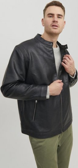 Jack & Jones Rocky Urban Rider Leather Jacket Black - Vestes - Vestes homme grandes tailles