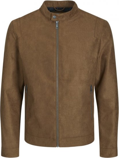 Jack & Jones Rocky Urban Rider Leather Jacket Brown - Vestes - Vestes homme grandes tailles