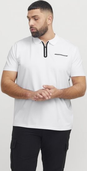Jack & Jones Fusion Pique Zipper Polo Bright White - Polos - Polos homme grande taille