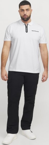 Jack & Jones Fusion Pique Zipper Polo Bright White - Polos - Polos homme grande taille