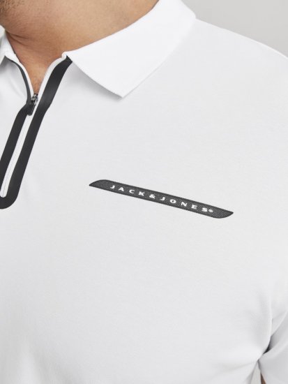 Jack & Jones Fusion Pique Zipper Polo Bright White - Polos - Polos homme grande taille
