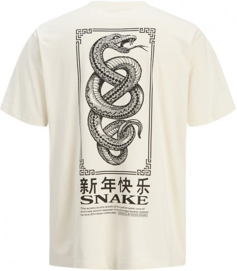 Jack & Jones Snake Crew Neck T-Shirt Antique White - T-shirts - T-shirts Homme Grande Taille