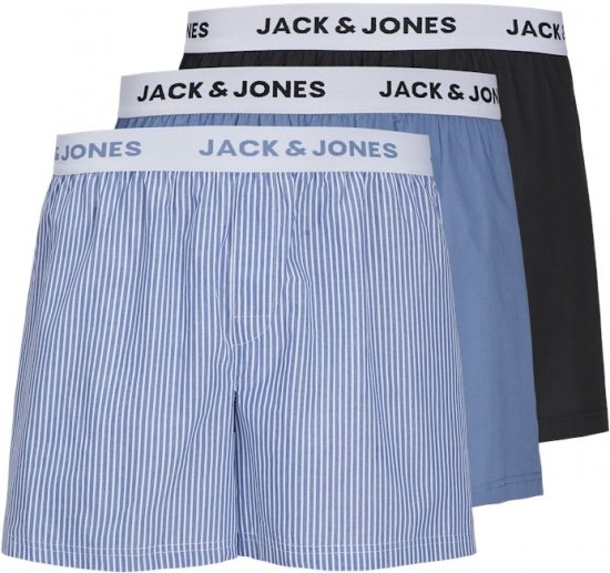 Jack & Jones TOKYO Woven Coronet Blue - Blue Stripes Boxers 3-Pack Black - Sous-vêtements & bain - Sous-vêtements Grande Taille