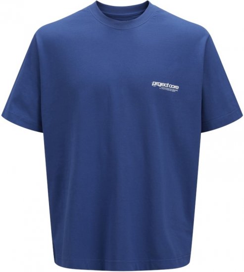 Jack & Jones Union Front & Back Print Crew Neck T-Shirt Beaucoup Blue - T-shirts - T-shirts Homme Grande Taille