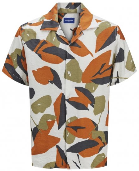 Jack & Jones Vira Marshall AOP Short Sleeve Shirt Cloud Dancer - Chemises - Chemises Grandes Tailles Hommes