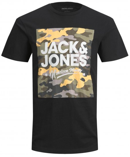 Jack & Jones JJPETE SHAPE Camo Print T-Shirt Black - T-shirts - T-shirts Homme Grande Taille
