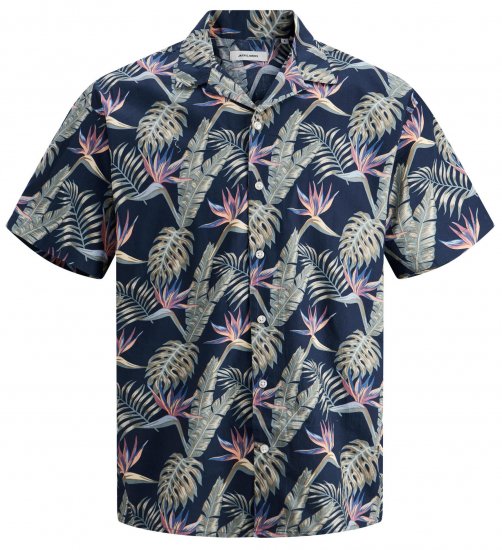 Jack & Jones JJCOASTAL RESORT Floral Shirt Navy - Chemises - Chemises Grandes Tailles Hommes