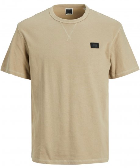 Jack & Jones JCOCLASSIC WAFFLE BADGE TEE Beige - T-shirts - T-shirts Homme Grande Taille