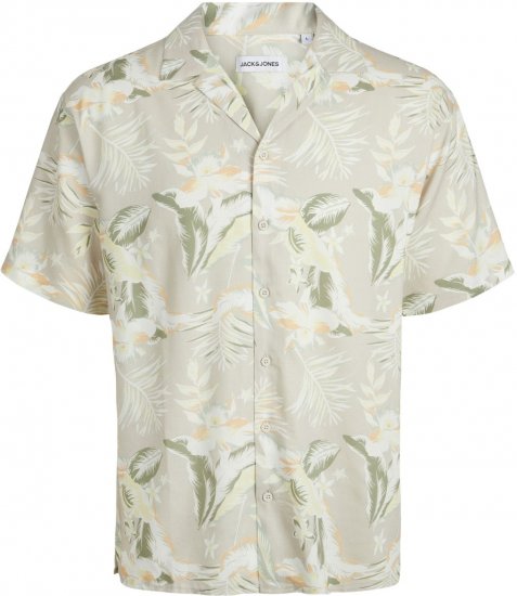 Jack & Jones JEFF FLORAL AOP RESORT Short Sleeve SHIRT Light Grey - Chemises - Chemises Grandes Tailles Hommes