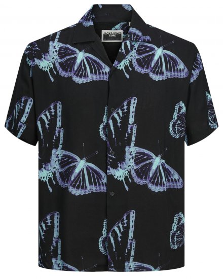Jack & Jones JCOJEFF AOP Resort Shirt Black - Chemises - Chemises Grandes Tailles Hommes