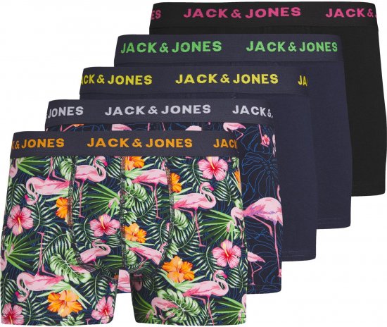 Jack & Jones JACPINK FLAMINGO TRUNKS 5 PACK Navy Blazer - Sous-vêtements & bain - Sous-vêtements Grande Taille