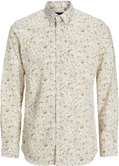 Jack & Jones BARNES Printed Dobby Long Sleeve Shirt Cloud Dancer - Chemises - Chemises Grandes Tailles Hommes