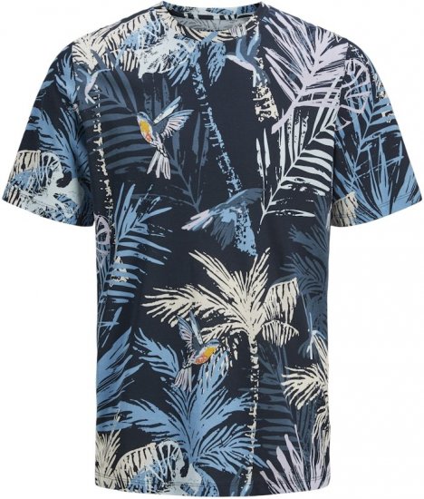 Jack & Jones Hawaii AOP Crew Neck T-Shirt Blue - T-shirts - T-shirts Homme Grande Taille