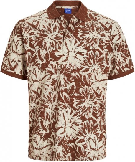 Jack & Jones Split AOP Print Polo Brown - Polos - Polos homme grande taille